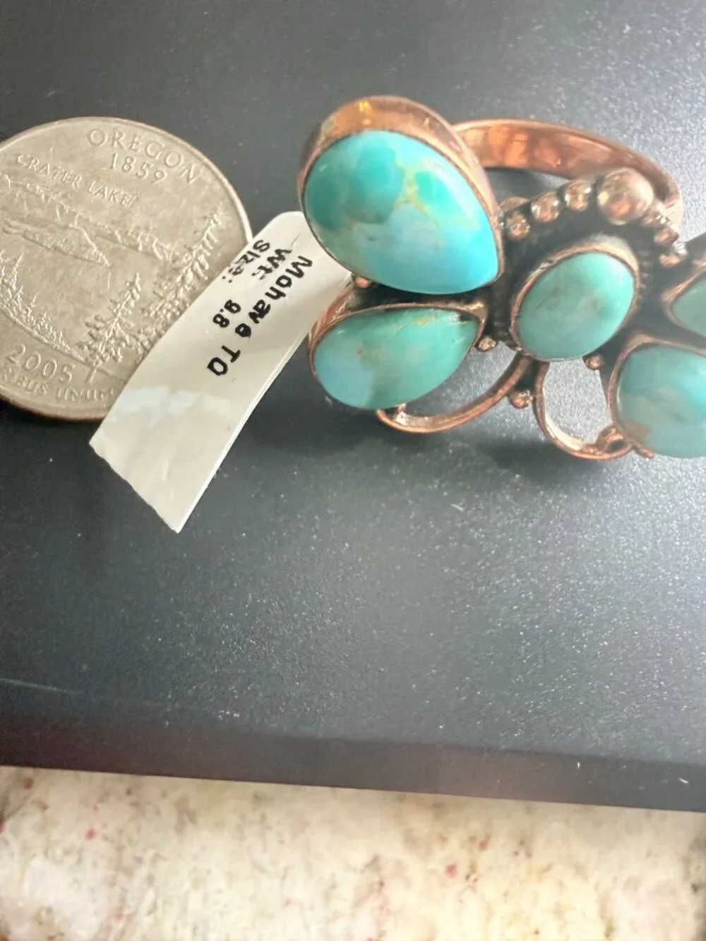 Artisan crafted Mohave Turquoise Butterfly Copper Statement Ring Adj Boho 9g